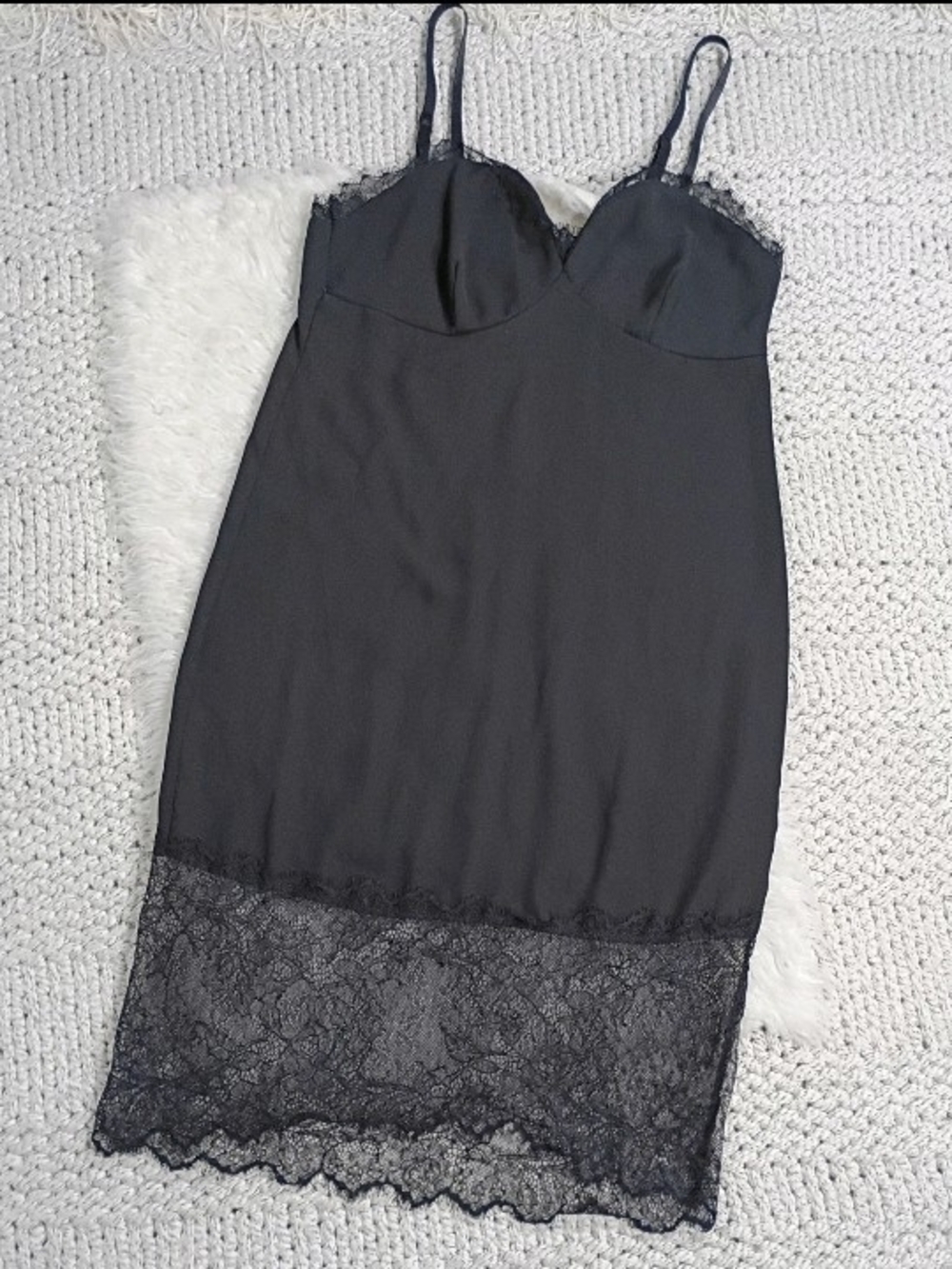 Audrey Black Lace-Trim Chemise  Slip Dress